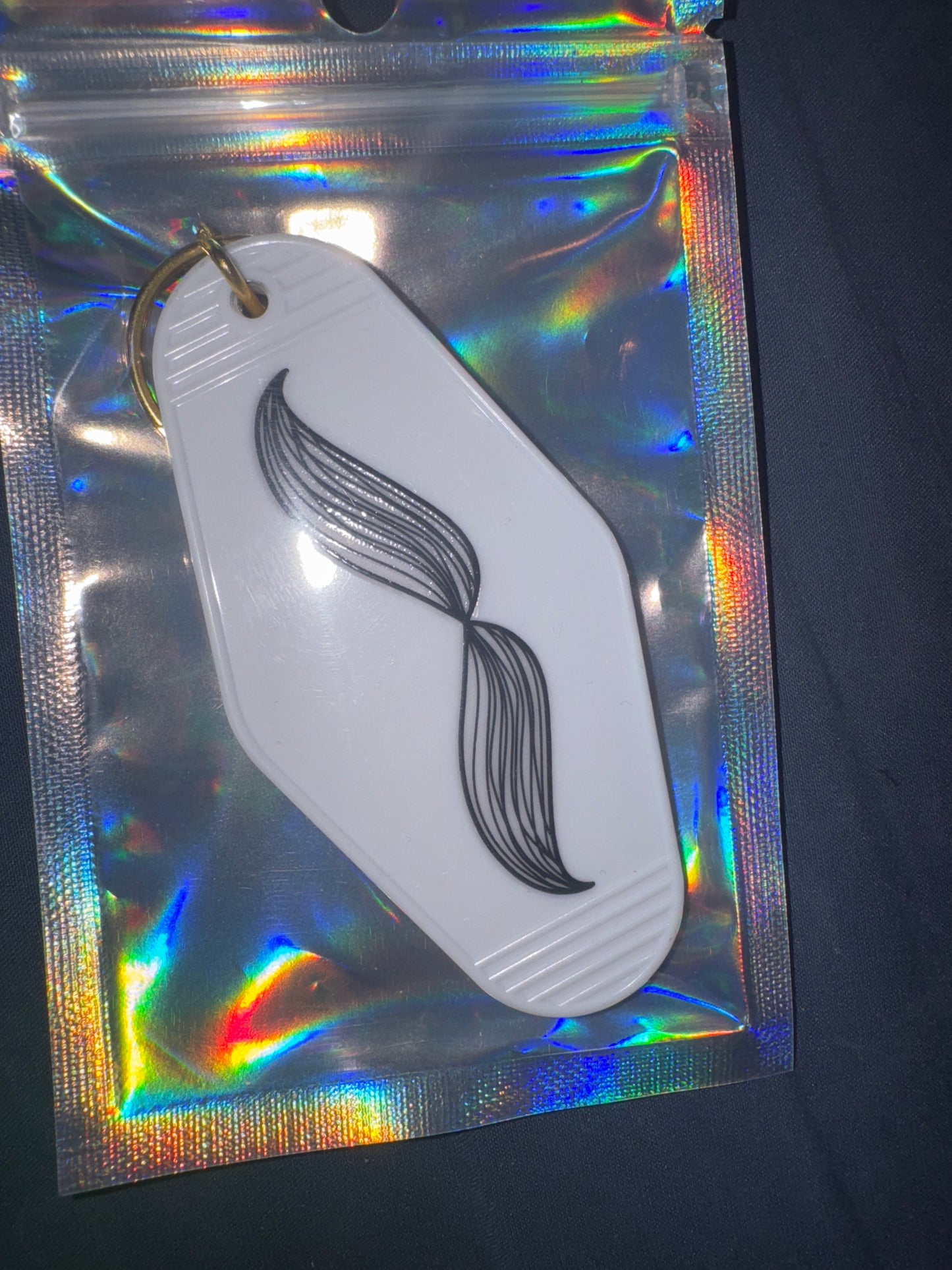MOTEL KEYCHAIN: Mustache on White