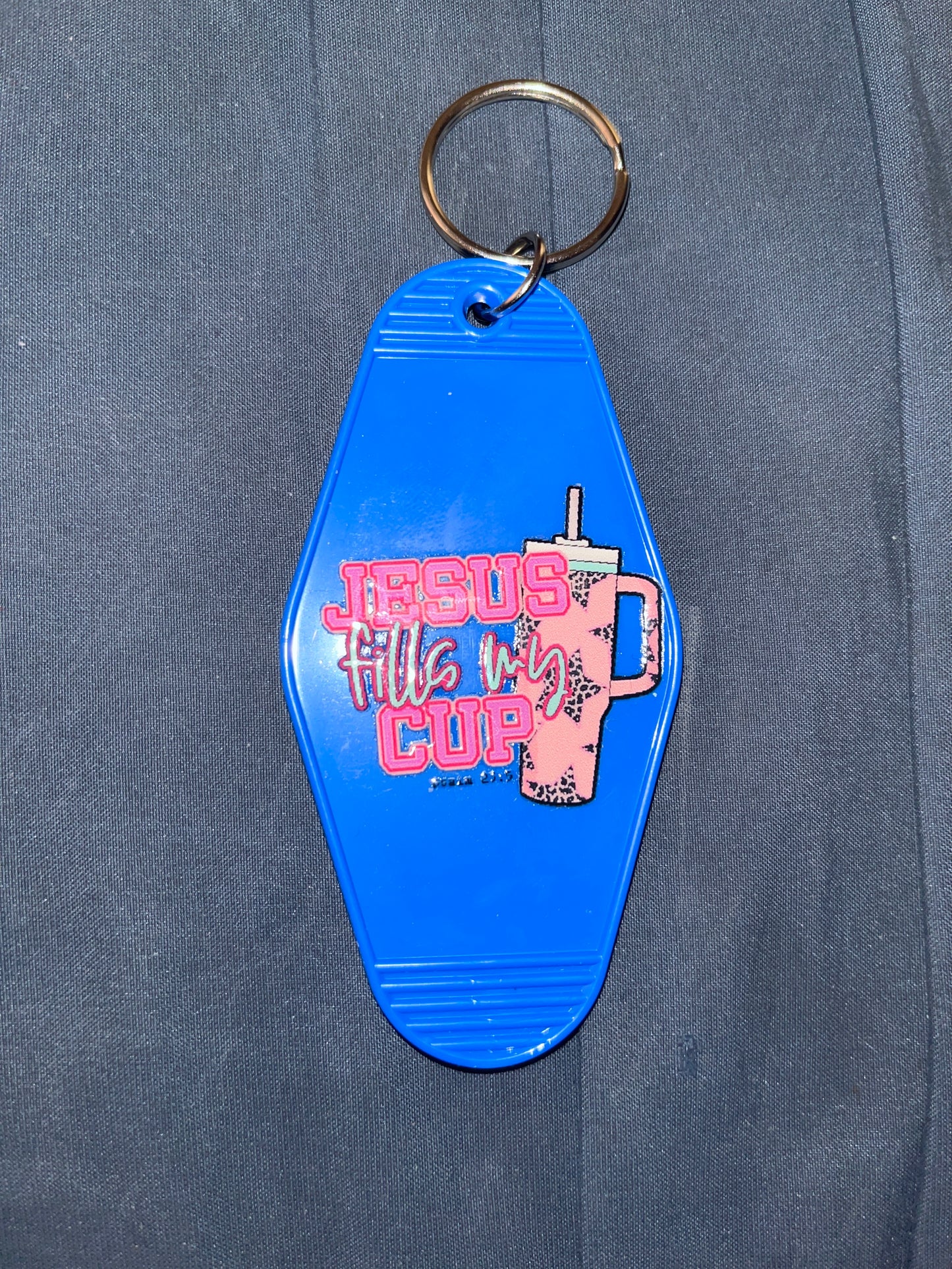 MOTEL KEYCHAIN: Jesus Fills my Cup on Blue