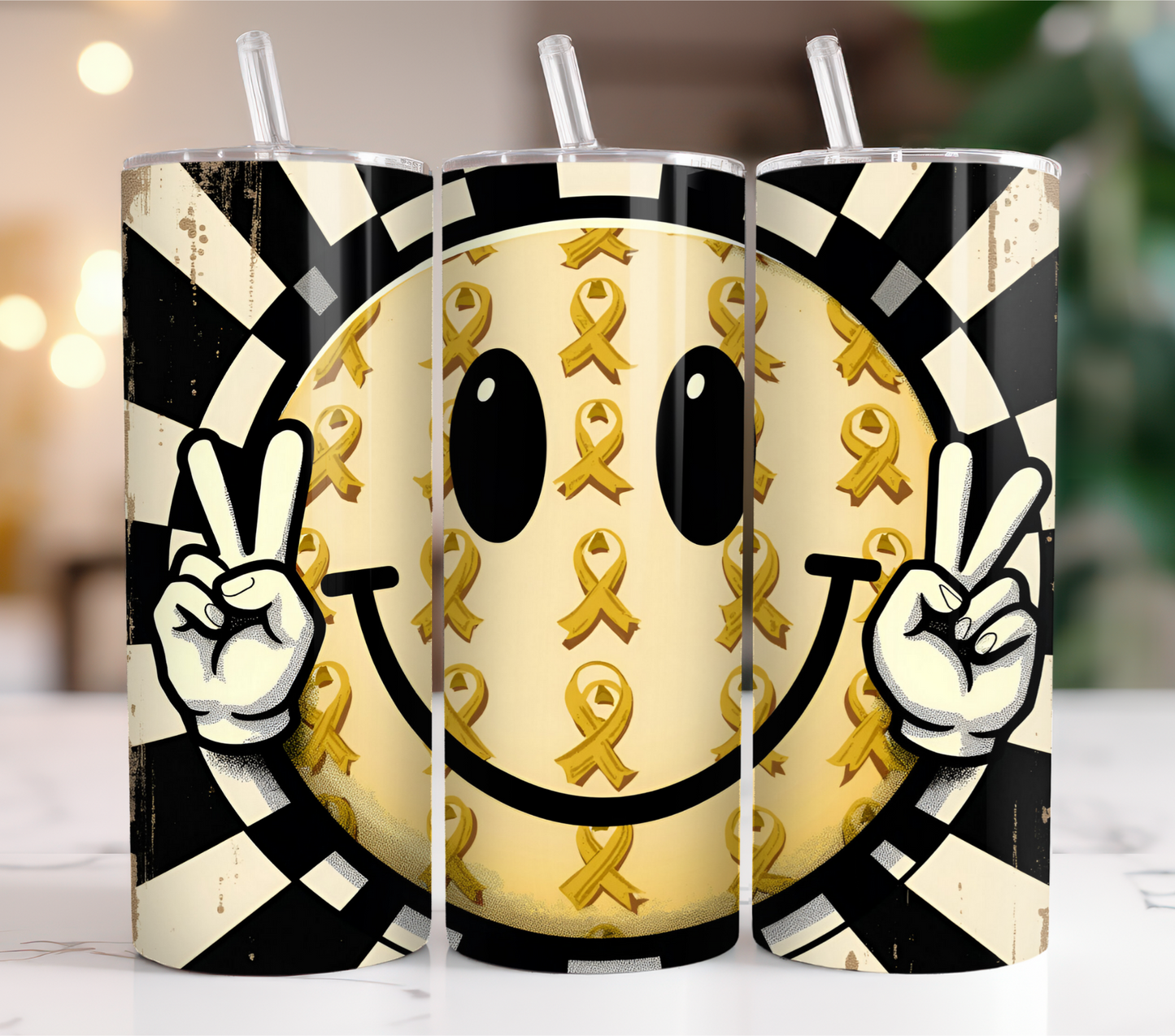 20oz: Gold Ribbon Smiley