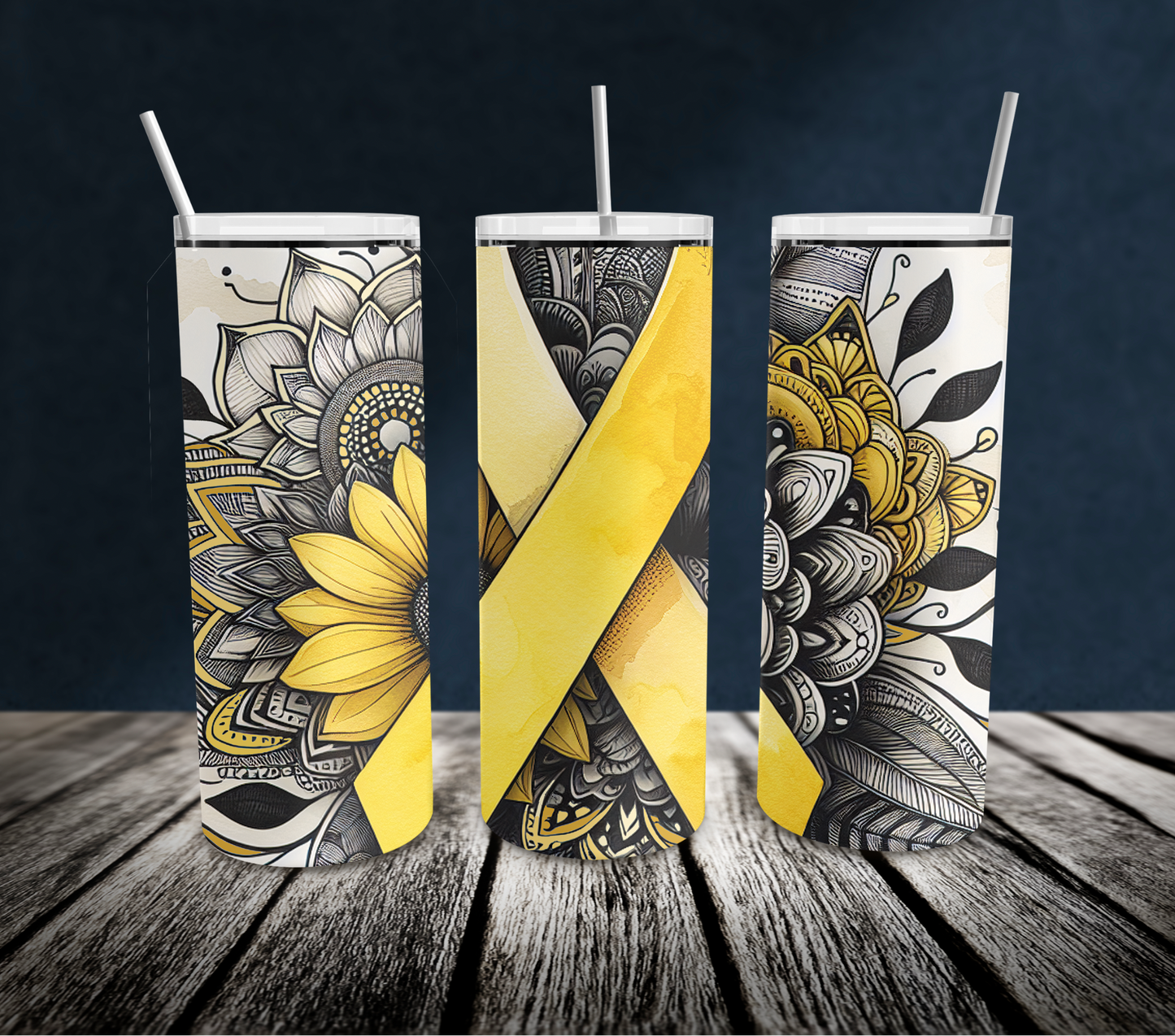 20oz: Flower and Gold Ribbon