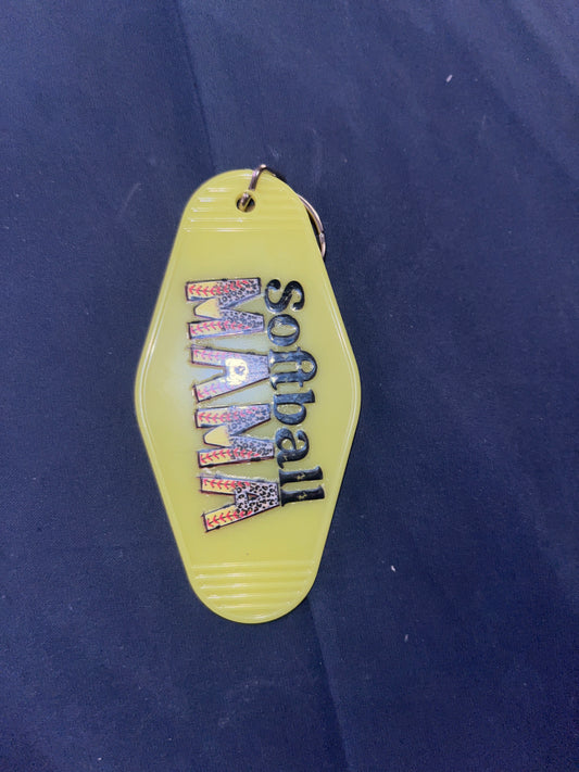 MOTEL KEYCHAIN: Softball Mama on Yellow