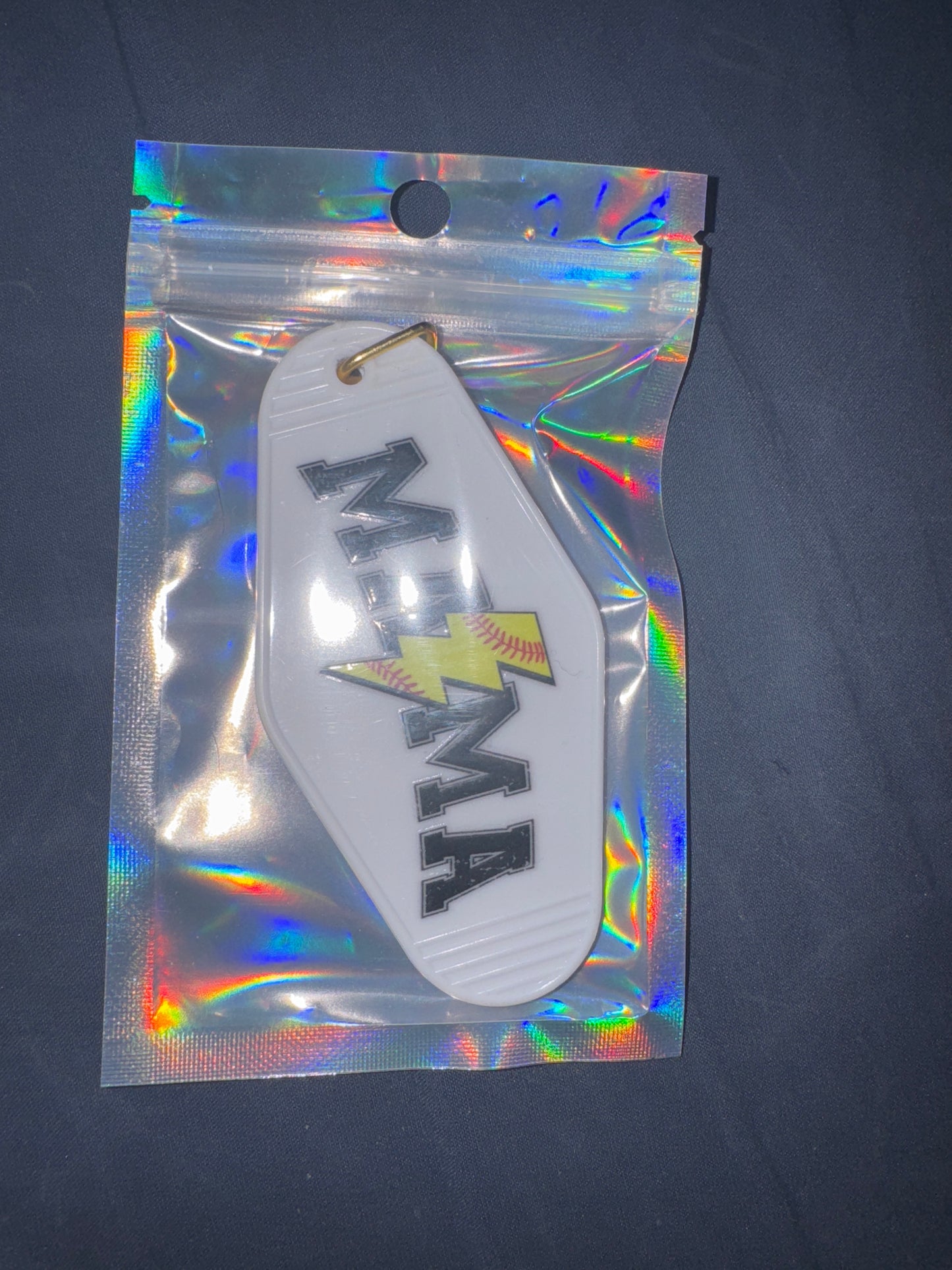 MOTEL KEYCHAIN: Softball Mama Lighting Bolt  on White