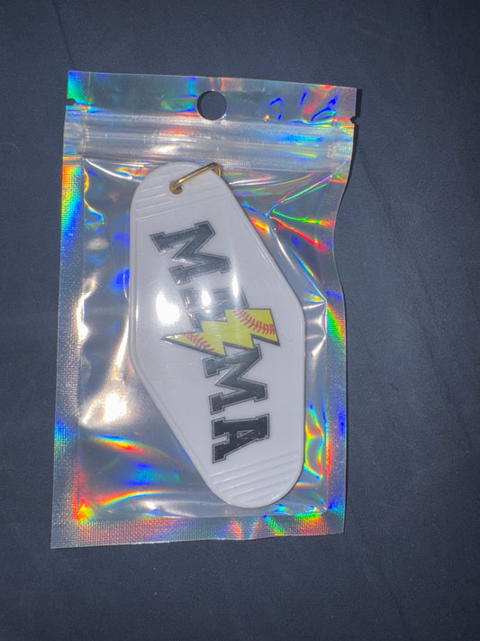 MOTEL KEYCHAIN: Softball Mama Lighting Bolt  on White