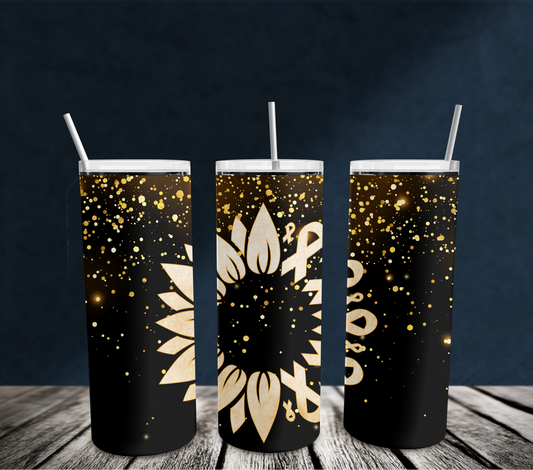 20oz: Gold Ribbon Sunflower (glitter top only)