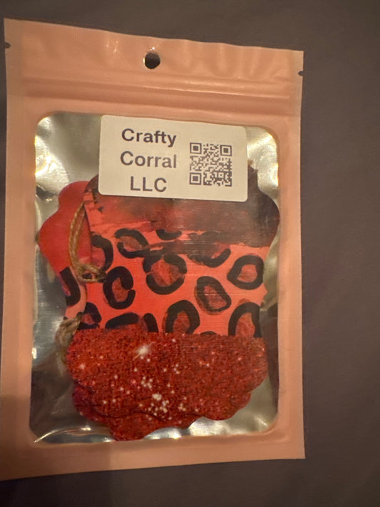 Pink Leopard and Faux Glitter Ornament 2 pack