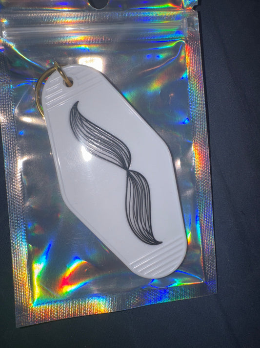 MOTEL KEYCHAIN: Mustache on White