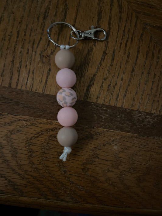 BEAD KEYCHAIN: Pink Leopard Small