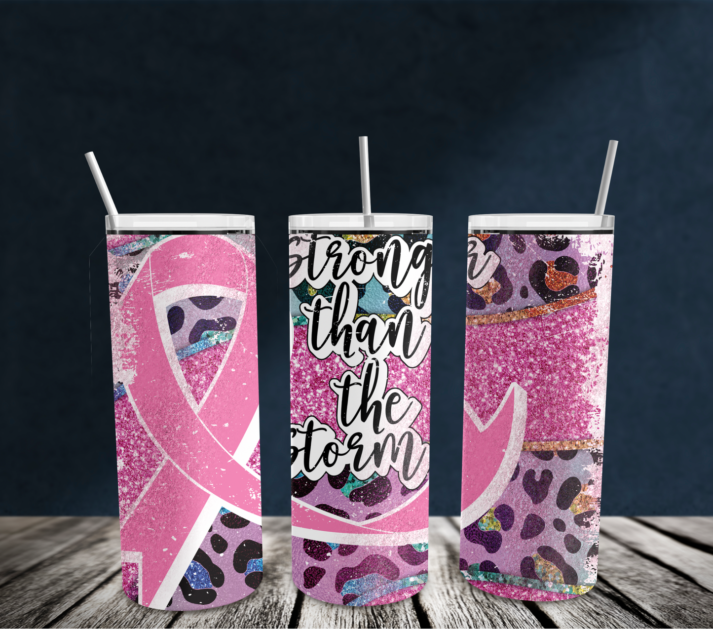 20oz: Glitter Stronger than Storm -Pink Ribbon