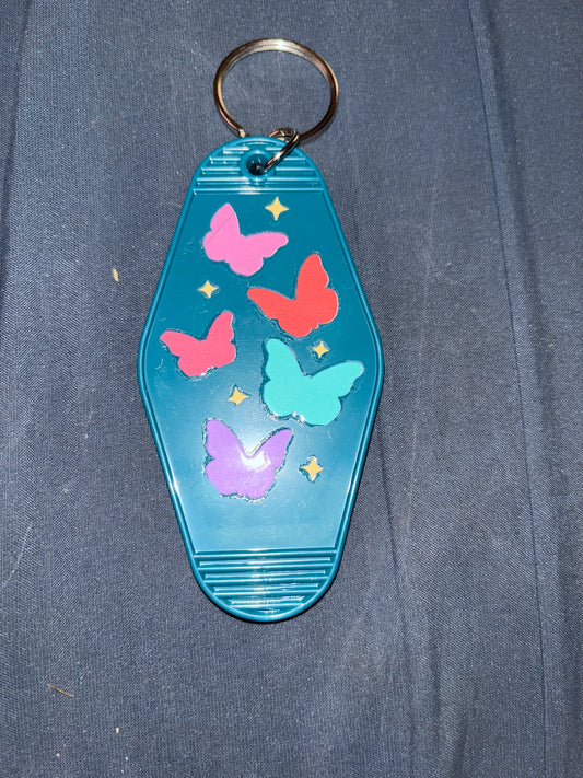 MOTEL KEYCHAIN: Butterflies on Dark Blue