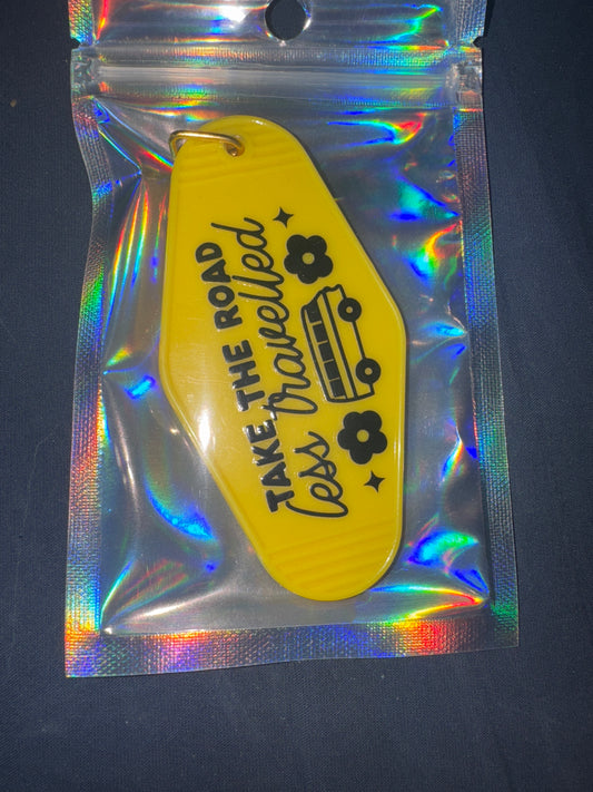 MOTEL KEYCHAIN: Take the Road Less Traveled on Yellow
