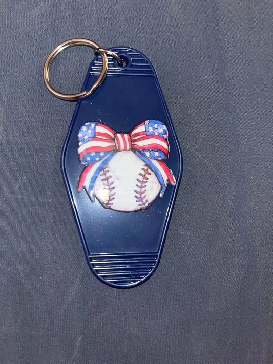 MOTEL KEYCHAIN: Baseball Bow on Dark Blue