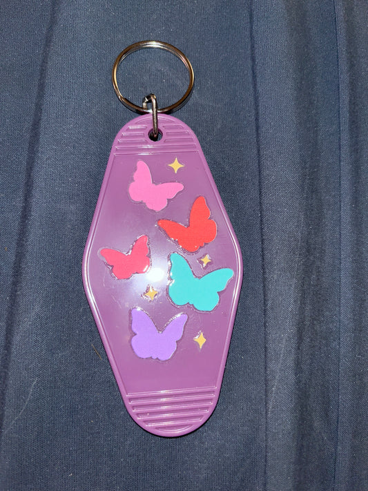 MOTEL KEYCHAIN: Butterflies on Purple