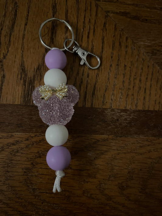 BEAD KEYCHAIN: Lilac Minnie Rhinestone Small