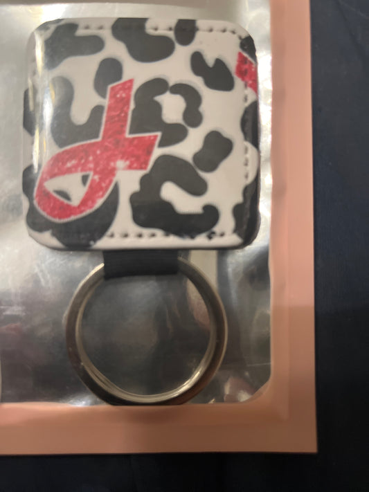 KEYCHAIN: Pink Ribbon Black Square