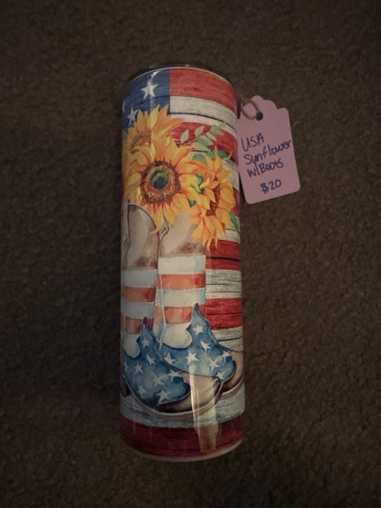 20oz: USA sunflower with boots