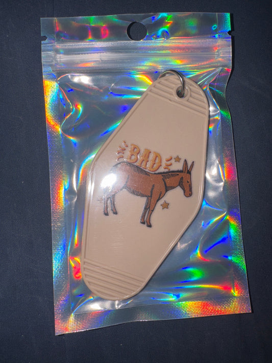 MOTEL KEYCHAIN: Bad Donkey on Tan