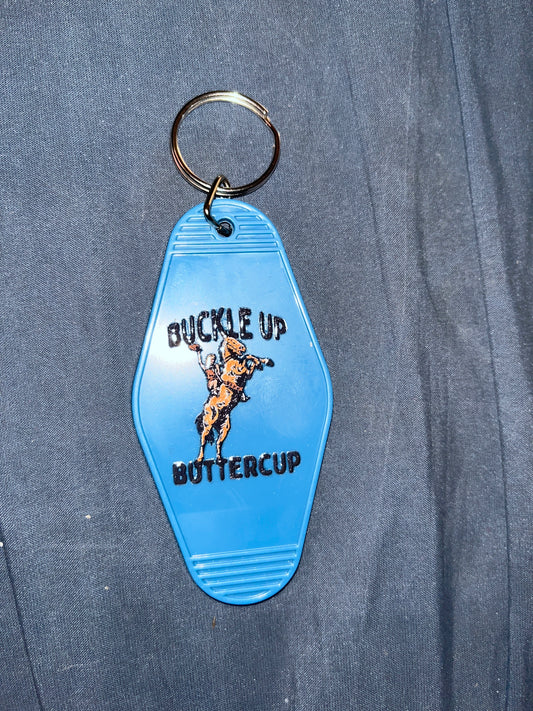MOTEL KEYCHAIN: Buckle Up Buttercup on Dark Blue