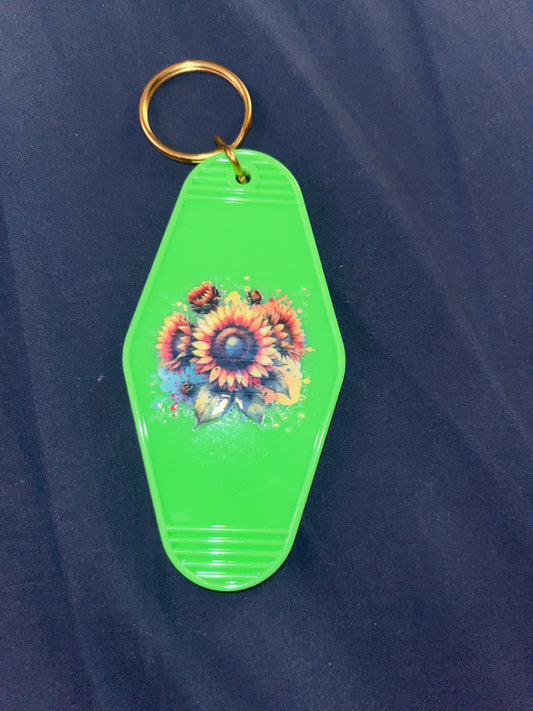 MOTEL KEYCHAIN: Sunflower on Neon Green