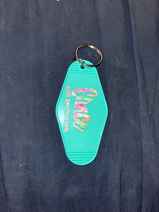 MOTEL KEYCHAIN: Grace Not Perfection on Teal