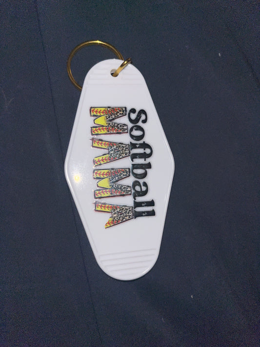 OPPS MOTEL KEYCHAIN: Softball Mama on White