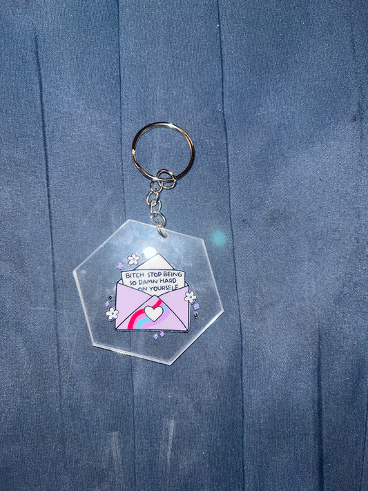 KEYCHAIN: Bitch Stop on Hexagon