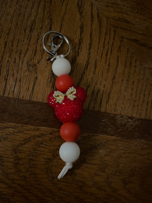 BEAD KEYCHAIN: Red (white starter) Minnie Rhinestone Small