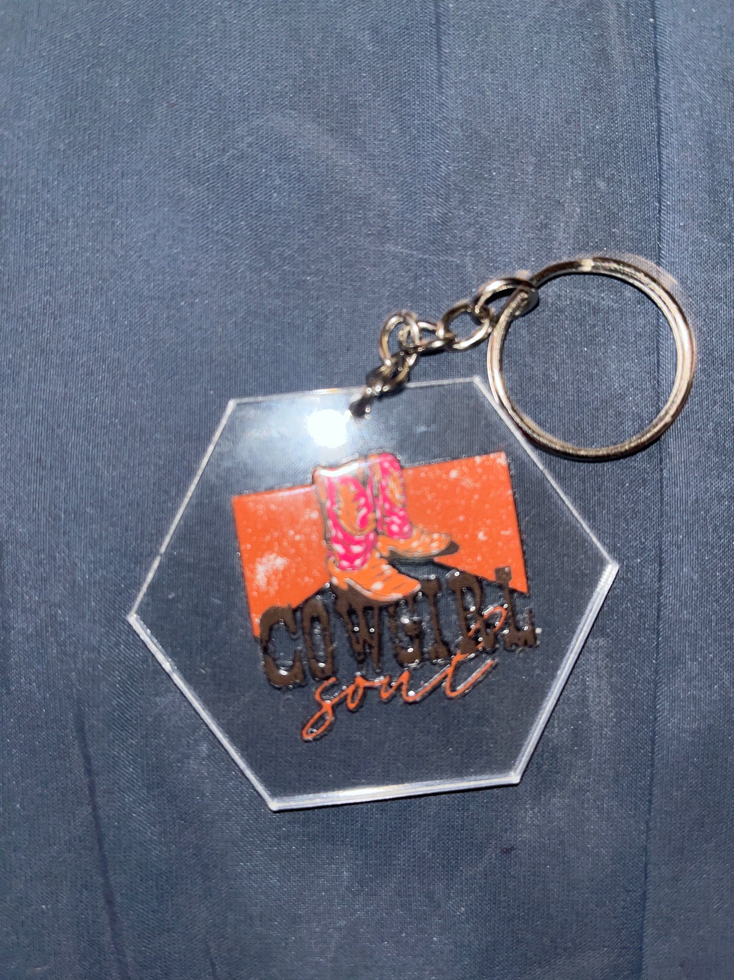 KEYCHAIN: Cowgirl Soul on hexagon