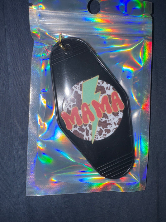 MOTEL KEYCHAIN: Cow Mama with Lighting Bolt on Black