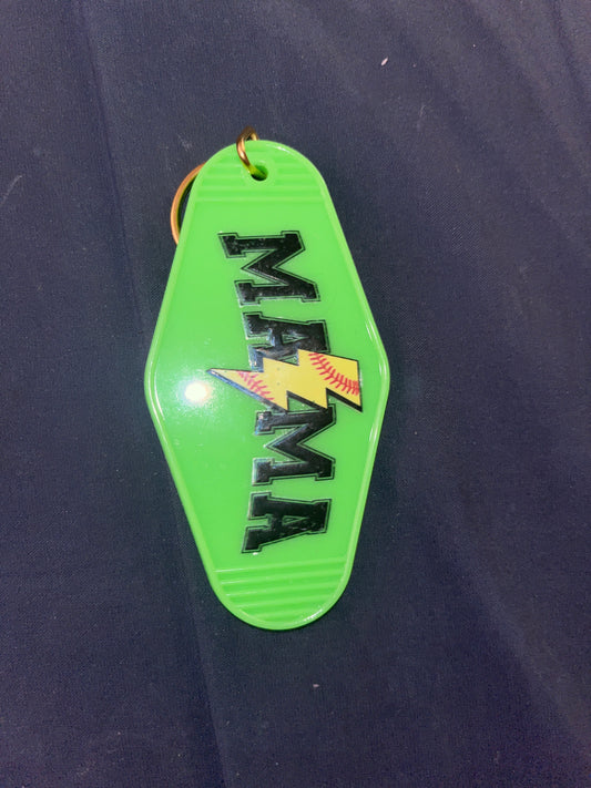 MOTEL KEYCHAIN: Softball Lighting Mama on Neon Green