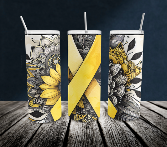 20oz: Flower and Gold Ribbon